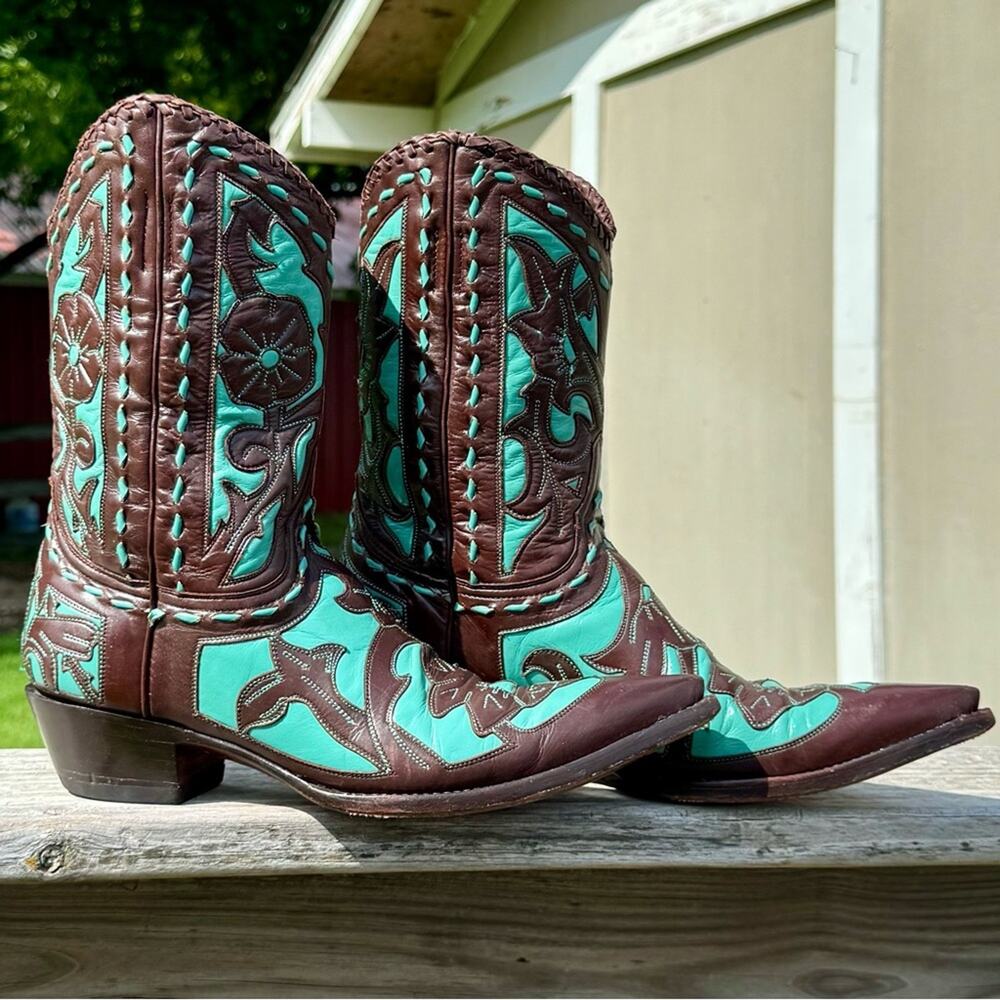 BOOT STAR x OLD GRINGO Calfskin Turquoise Jude Boot Size 7.5